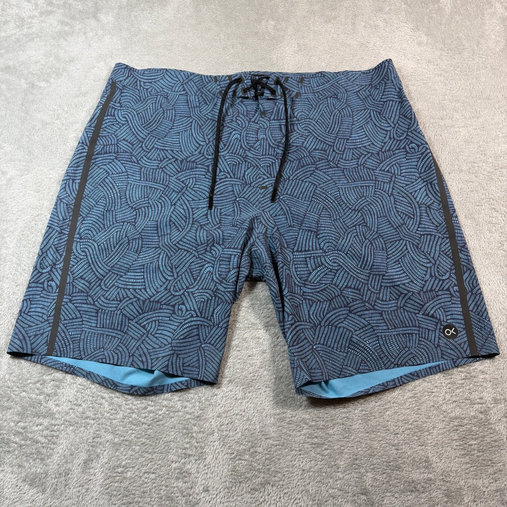 Outerknown Apex Trunks Board Shorts Mens 38 Blue 10" Geometric Recycled Stretch